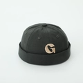 Detail of dark grey kids docker hat with 3D gold G embroidery and twill texture - Letter G - Army Green / 52cm (2-5 Years)