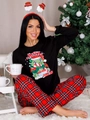 Women's pajama set with Christmas dragon print top and classic red plaid pants - S / Happy Snake / Long Sleeve