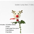 DIY Christmas Reindeer flower kit with golden antlers, red bells and velvet ribbons - Golden Lucky Deer 5 Sets/Pack