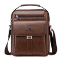Bolso bandolera de hombre en cuero marrón vintage con correa ajustable y gran capacidad - Marrón Oscuro Liso
