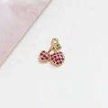Golden cherry pendant with red cubic zirconia pavé and green stone leaf accent - 10# Pink Zircon Cherry