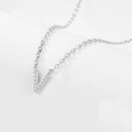 Sterling silver necklace featuring a sparkling letter V pendant with cubic zirconia stones - V-Necklace-Silver