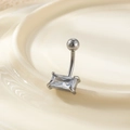 Silver belly button ring with a large rectangular white zircon in a prong setting - Rectangular Silver (1# Silver)