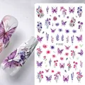 Macro detail of purple butterfly and lavender flower self-adhesive nail art stickers - F1032 (Purple Butterfly Flower)