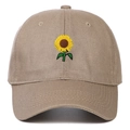 Detailed embroidery of a yellow sunflower on a khaki cotton canvas baseball cap - Khaki