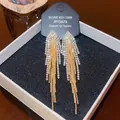 925 silver long gold chain tassel earrings with sparkling rhinestones in a gift box - E0256 Gold Silver Needle (Full Diamond Tassel Long Gold)