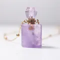 Natural amethyst perfume bottle pendant with 18K gold-plated chain necklace for women - Amethyst Square Style