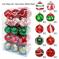 30-piece Christmas ball ornament set in red green and white with various patterns - MJ10-10 Red Green White 10 Painted Patterns / 6cm 30pcs Set