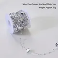 Silver star bead chain for Christmas tree decor, 10m roll on a spool - Silver Five-pointed Star Bead Chain 10m