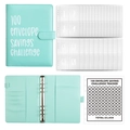 Mint green 100 Envelope Savings Challenge binder with numbered PVC cash pouches - A5 Green Challenge Set