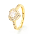 Close-up of golden heart-shaped ring with micro-pave cubic zirconia crystals - Gold - White Zircon