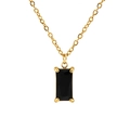 Minimalist 18K gold plated stainless steel necklace with black rectangular zircon pendant - Black