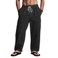Pantalón cargo negro para hombre con cintura elástica, cordón blanco y bolsillos laterales - S / Negro