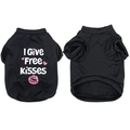 Detail of black cotton dog t-shirt featuring I Give Free Kisses print and pink lip design - Black