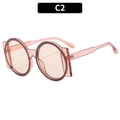 Translucent peach pink square-framed sunglasses with round lenses and a thick resin build - Transparent Tea Frame Champagne Lens