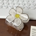 Macaron color flower hair claw with white spiral patterns and yellow center detail - 5.3cm / White
