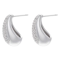 Macro shot of silver teardrop earrings with pave-set zircons and polished finish - VE1184 Platinum Cubic Zirconia Waterdrop