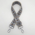 Adjustable wide beige shoulder strap with blue and brown ethnic embroidery and silver hooks - Beige Light Blue Silver Hook