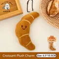 Cute croissant plush keychain with embroidered face and premium black metal bead chain - Charm / 5# Croissant Doll Keychain