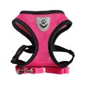Pink breathable mesh pet harness and leash set with a grey paw print logo detail - Rose Red