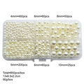 Mix of 850 cream white no-hole faux pearls in multi-size 4-10mm with plastic storage box - 850 Pcs/Box / Off-white