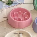 Pink anti-choking pet slow feeder bowl with bone-shaped obstacles for small dogs - Wheat Straw / Pink