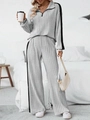 Dettaglio completo in maglia a coste grigia con pantaloni larghi e strisce a contrasto - XL / Top E Pantaloni / Grigio