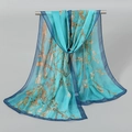 Elegant teal chiffon scarf featuring oil painting flower prints on a metal hanger - Dark Green (Oil Painting Floral)