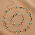 Colorful rhinestone necklace and bracelet set in gold finish with vintage floral charms - Gold Flower Bracelet+Necklace (S487+7582)