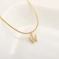 Minimalist gold plated necklace featuring a zircon-encrusted letter W pendant on a chain - Letter W(XN-05-W) / Gold