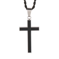Minimalist black and silver stainless steel cross pendant on woven cord necklace - Steel Color (KP98504)