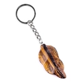 Portachiavi con foglia in occhio di tigre e anello in metallo argentato lucido - Occhio di tigre