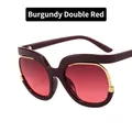 Oversize burgundy sunglasses with red gradient lenses and gold metallic trim - Wine Red / Double Red