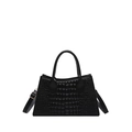 Sac bandoulière vintage noir avec motif crocodile et bandoulière réglable sur blanc - Noir