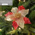 Sparkling red and gold artificial poinsettia flower for Christmas tree decoration - Red