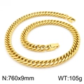 Goldene 9mm Gliederkette aus Edelstahl, Cuban Link Design, 760mm Länge und 105g Gewicht - Gold (760x9mm)