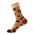 Mid-calf cotton socks in coffee brown featuring chocolate patterns and dark brown accents - 917 Chocolate