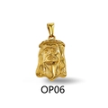 Detailed close-up of golden Jesus Christ head pendant with embossed relief and bail - Mini Jesus Portrait Style (OP06)