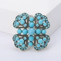 Vintage bronze flower brooch with blue turquoise beads and intricate filigree details - Turquoise Blue
