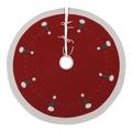 Knitted red Christmas tree skirt with white trim and green festive hat patterns - Purplish Red