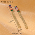 Orecchini pendenti in acciaio inossidabile con gemme colorate e lunghe nappe d'oro - Oro-Zircone Multicolore