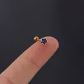 Minimalist 20G stainless steel stud with a round blue cubic zirconia in gold finish - Gold Sky Blue Zirconia (299-5#)