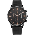 Geneva men's quartz watch with black mesh strap and rose gold markers on black dial - Black Case Black Dial Rose Gold Black Mesh Strap