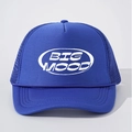 Detail of royal blue trucker hat showing BIG MOOD embroidery, braided rope and breathable mesh - Adjustable / Royal Blue