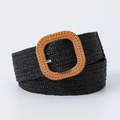 Ceinture tressée élastique noire avec boucle carrée orange à motifs vintage - Noir / 80-100cm