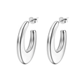 Polished silver stainless steel oval hoop earrings with a minimalist hollow design - Oval Hollow Silver
