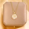Golden necklace with round mother-of-pearl pendant featuring Chinese 'Cai' character - Style 2 White Cai Character Necklace