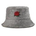 Sombrero de pana gris con bordado de rosa roja y rayas verticales para el invierno - Gris