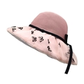 Detail of pink breathable mesh sun hat with black butterfly prints and silk ribbon bow - M(56-58cm) / Pink