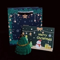 Sacchetto regalo blu navy e portagioie albero di Natale in velluto con biglietto - Scatola Albero Natale (Set Borsa Verde Scuro)